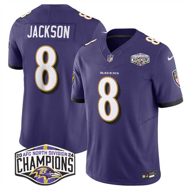 Mens Baltimore Ravens #8 Lamar Jackson Purple F.U.S.E 2024 AFC North Division Champions Vapor Limited Jersey->baltimore ravens->NFL Jersey